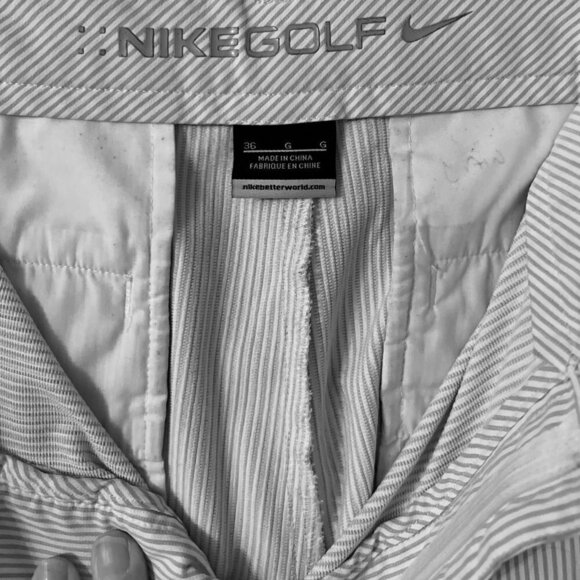NIKE GOLF MENS SIZE 36 GRAY WHITE STRIPED FLAT FRONT GOLF SHORTS - Picture 5 of 5